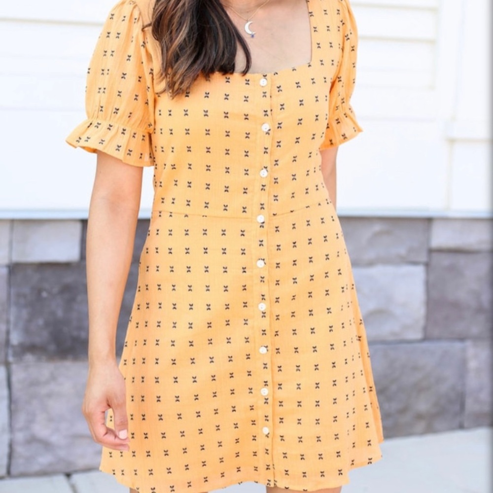Orange Dress Puff Sleeve - Brand New